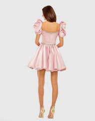 Pink Beaded Top Puff Sleeve Dress