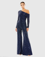 Sequined Drop Shoulder Long Sleeve Jumpsuit