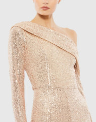 Gold Sequined Drop Shoulder Long Sleeve Jumpsuit