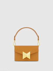 Brown Mini Leather Shoulder Handbag With Gold Hardware - FINAL SALE