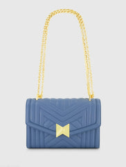 Blue Quilted Napa Leather Handbag With Gold Chain
