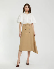 White Cotton Flare Ruffle Sleeve Button Up Top - FINAL SALE