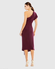 Red One Shoulder Midi Length Jersey Dress