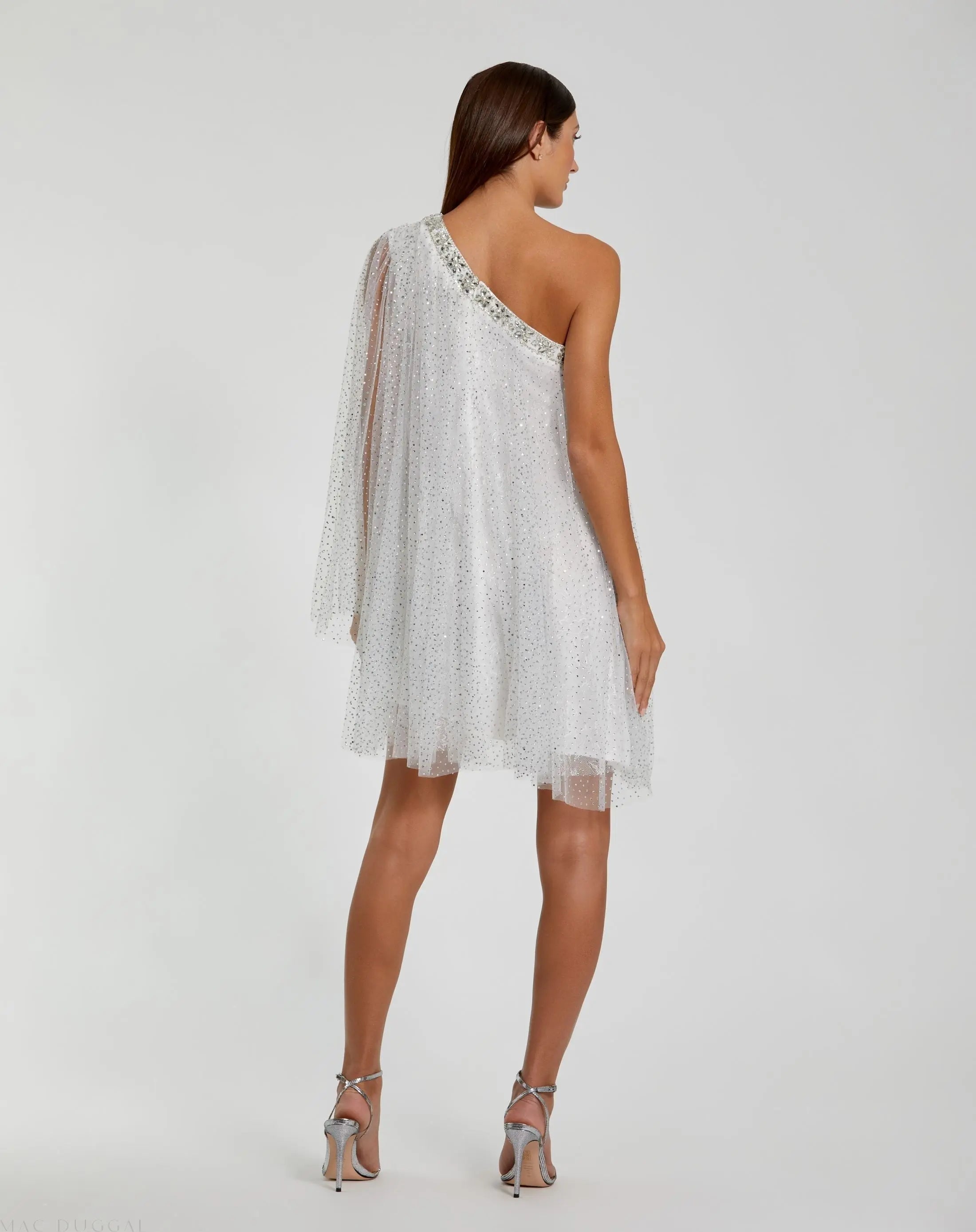 White One Shoulder Embellished Tulle Mini Dress