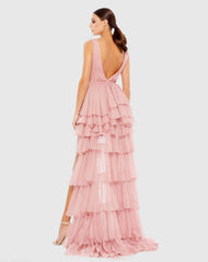 Pink High Low Gown with Built In Bodysuit