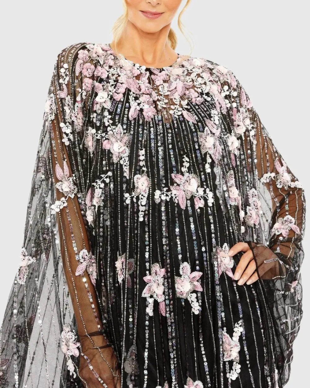 Black High Neck Embellished Trapeze Dress