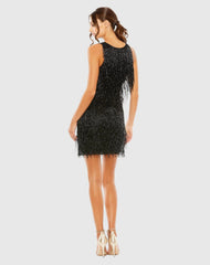 Black Embellished Beaded Fringe Dress