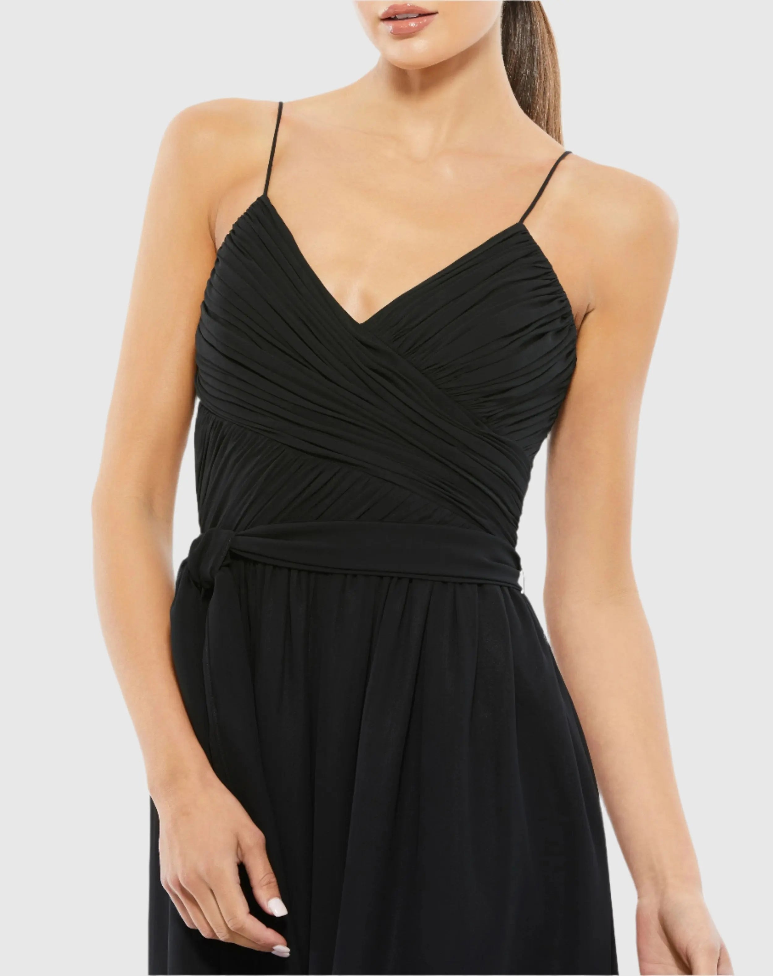 Black Flowy Faux Wrap Jumpsuit