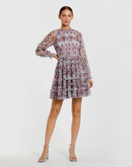 Purple Ruffle Long Sleeve Floral Mini Dress