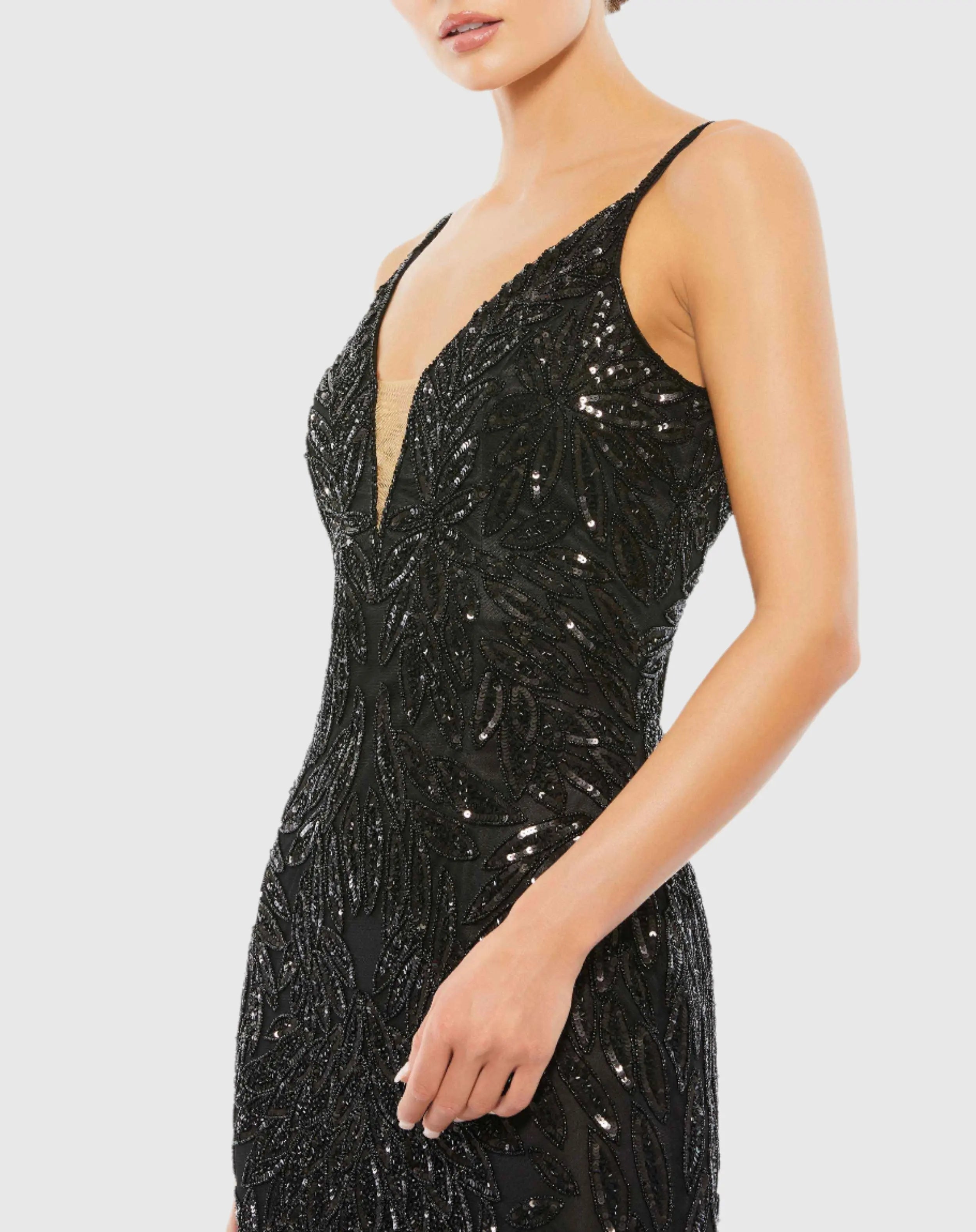 Black Hand Embellished Sleeveless Evening Gown