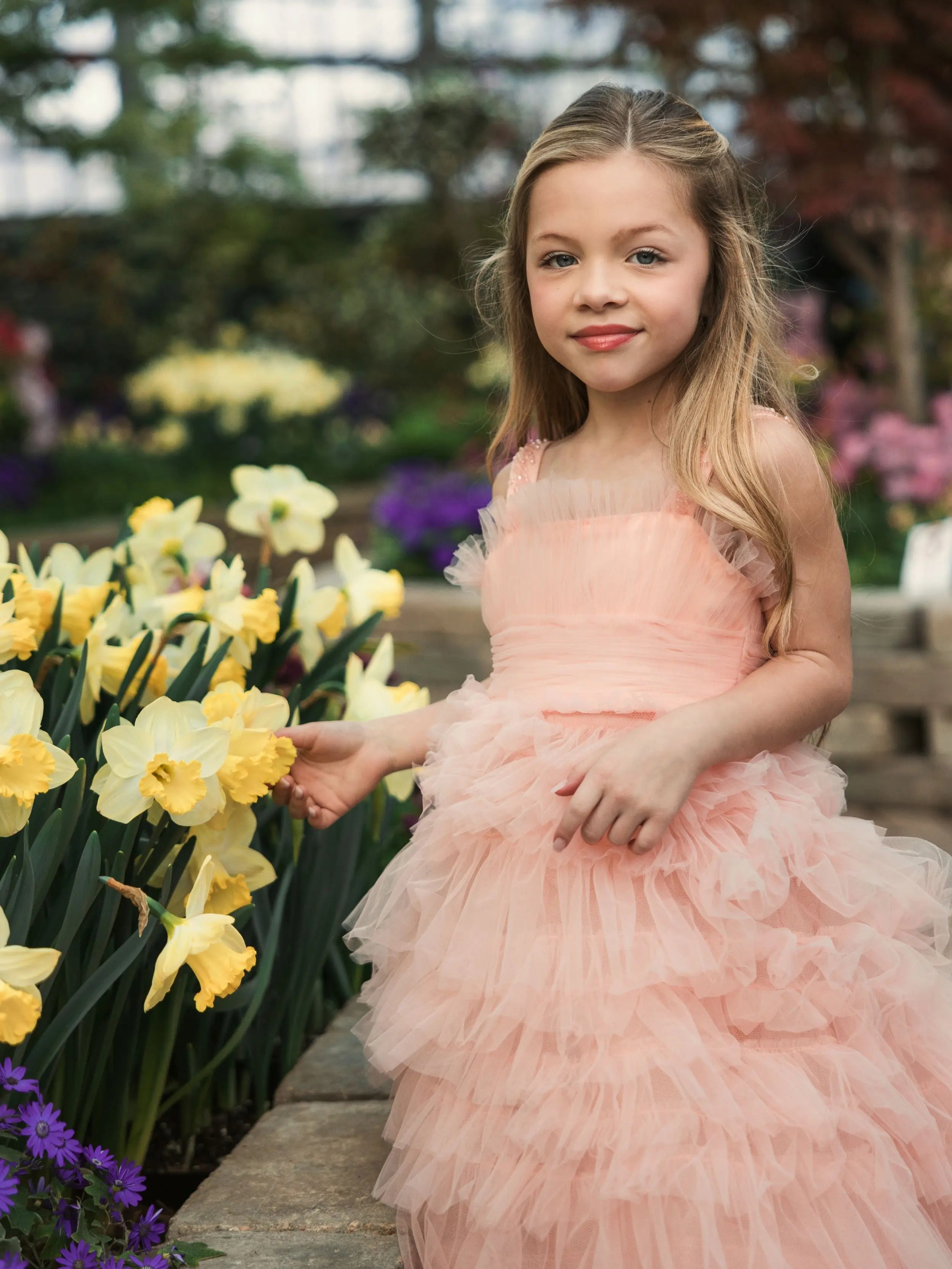Light Pink Girls Tulle Ruffle Ballgown