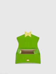 Green Angular Mini Leather Handbag With Gold Hardware