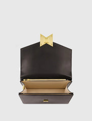 Black Classic Leather Medium Shoulder Bag with Detachable Strap