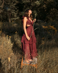 Dark Red Ruffle Tiered Cut-Out Chiffon Dress - FINAL SALE